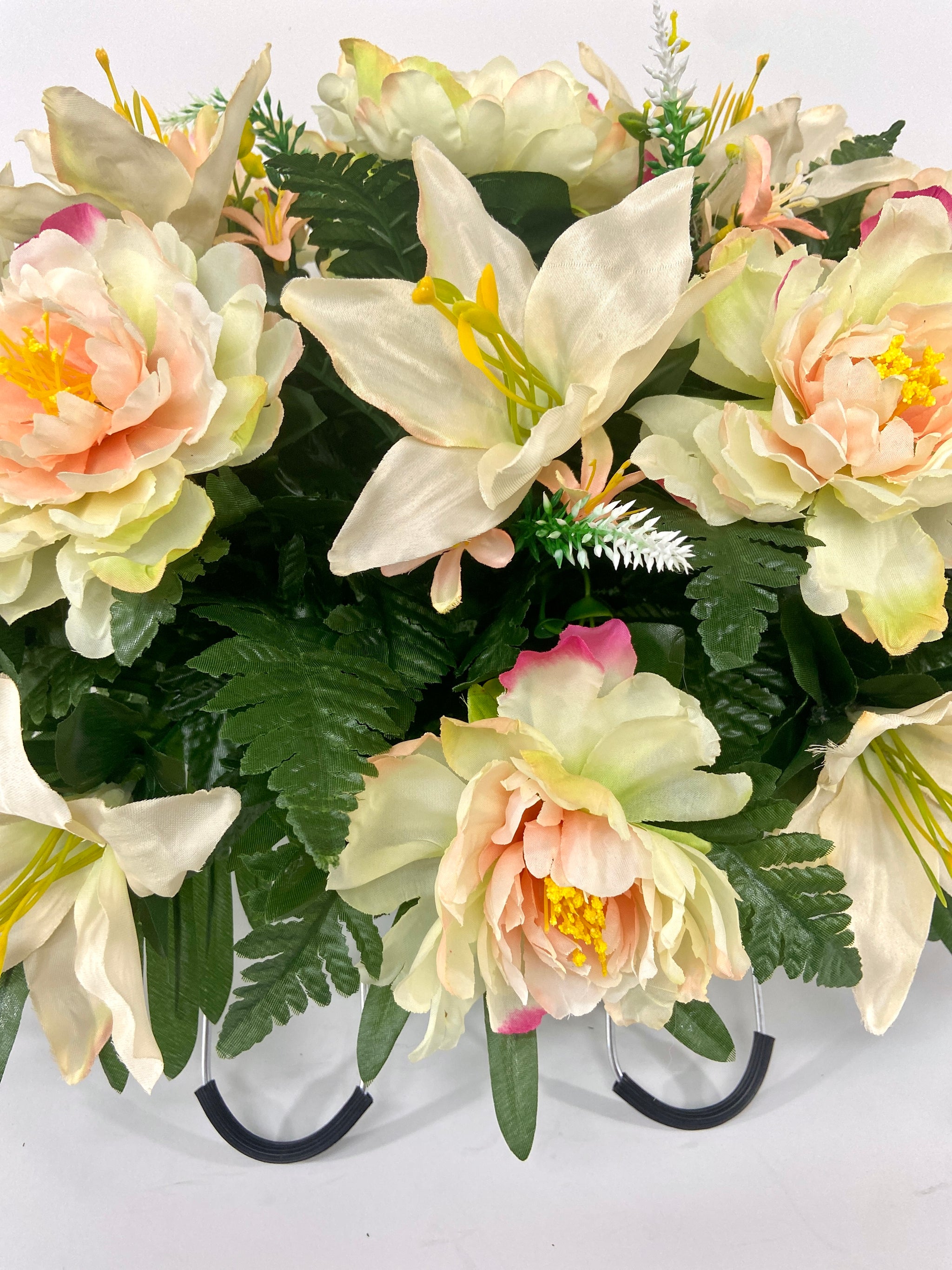 Cemetery Saddle Headstone Decoration with White Lilies and Gardenias a ...