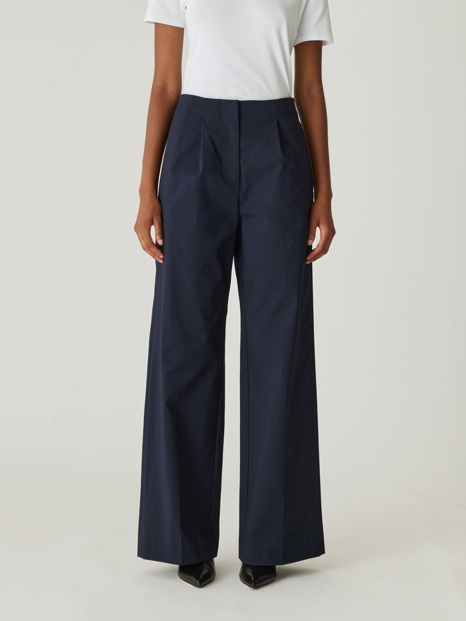 Rebecca Taylor Refined Sateen Wide Leg Cotton Trouser In Blue