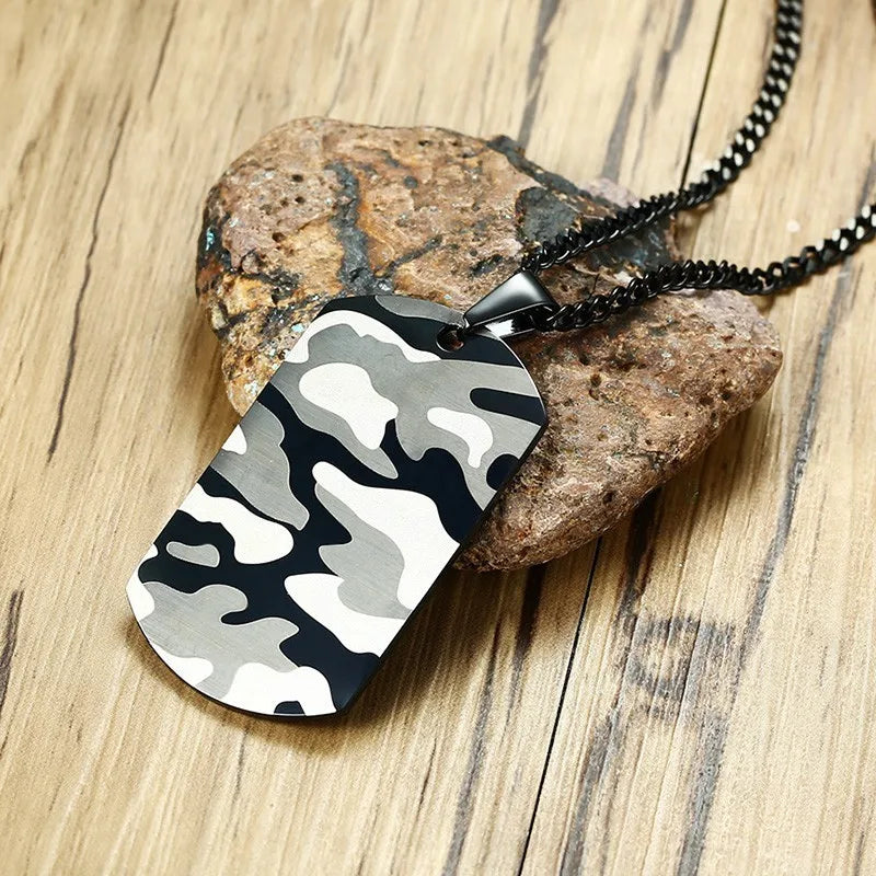 Vnox Cool Camouflage Dog Tag Necklace Pendant Men Soldier Army Chain 24"