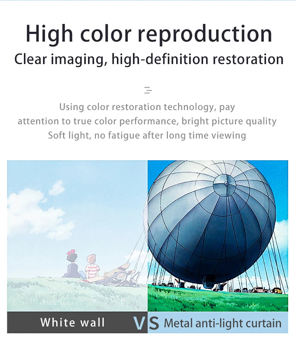 VEIDADZ Projector Screen Metal Grey Anti-Light 60-133 inch 30° Viewing Angle 16:9 Portable Reflective Screen Home Theatre Indoor