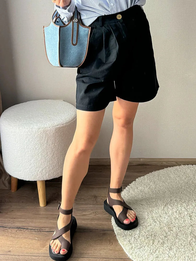 Casual Wide Leg Shorts Women Summer Cotton High Waist Loose Office Lady A Line Short Pants Straight Suit Shorts Women Summer