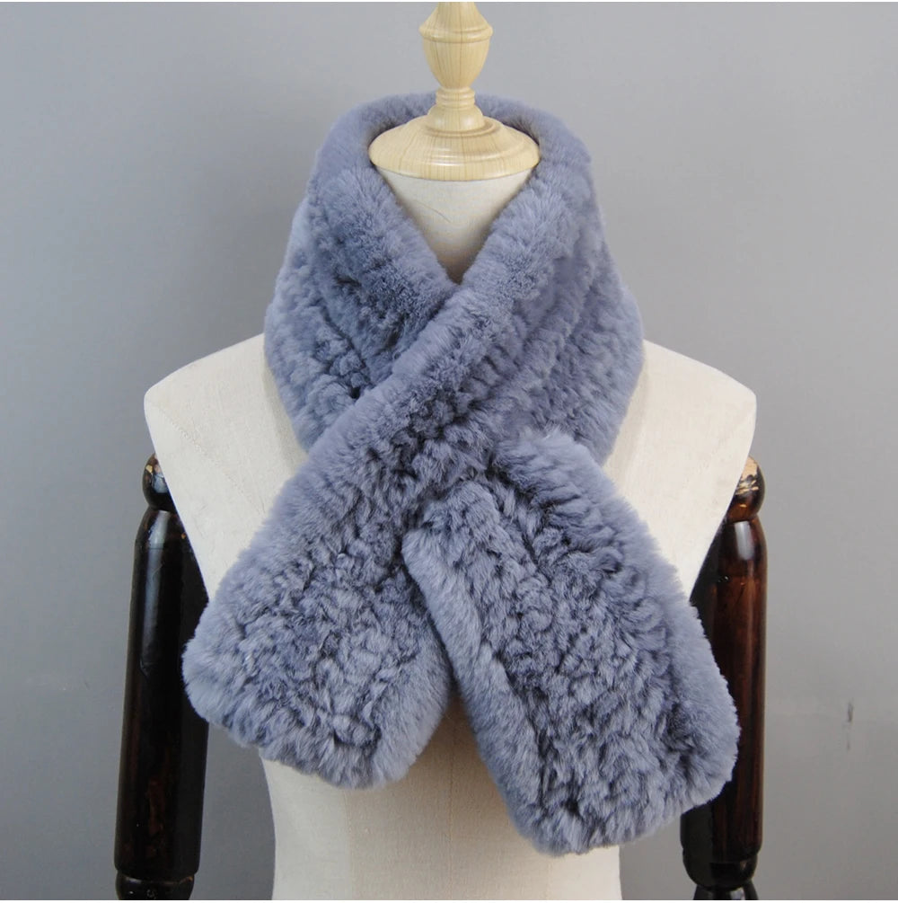 2025 Lady 100% Genuine Fur Scarves Luxury Women Winter Warm Real Rex Rabbit Fur Scarf Hot Sale Natural Rex Rabbit Fur Muffler