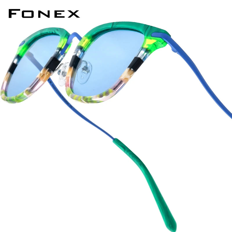 FONEX Acetate Titanium Sunglasses Women Trendy Brand Design Vintage Retro Round Polarized Japanese Sun Glasses for Men 85793