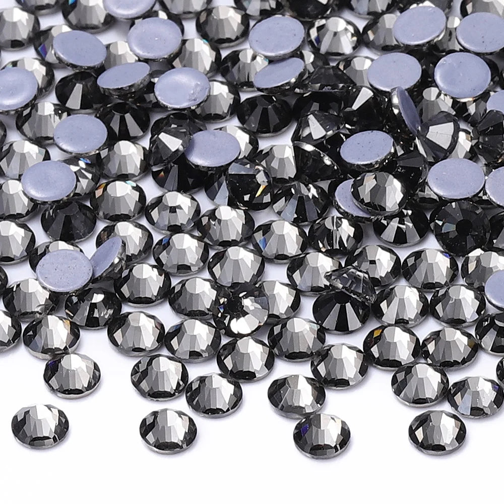 SS3-SS50 Hotfix Glass Flatback Rhinestone Black Glitter Stones Rhinestones for DIY Craft Sewing Wedding Accessories