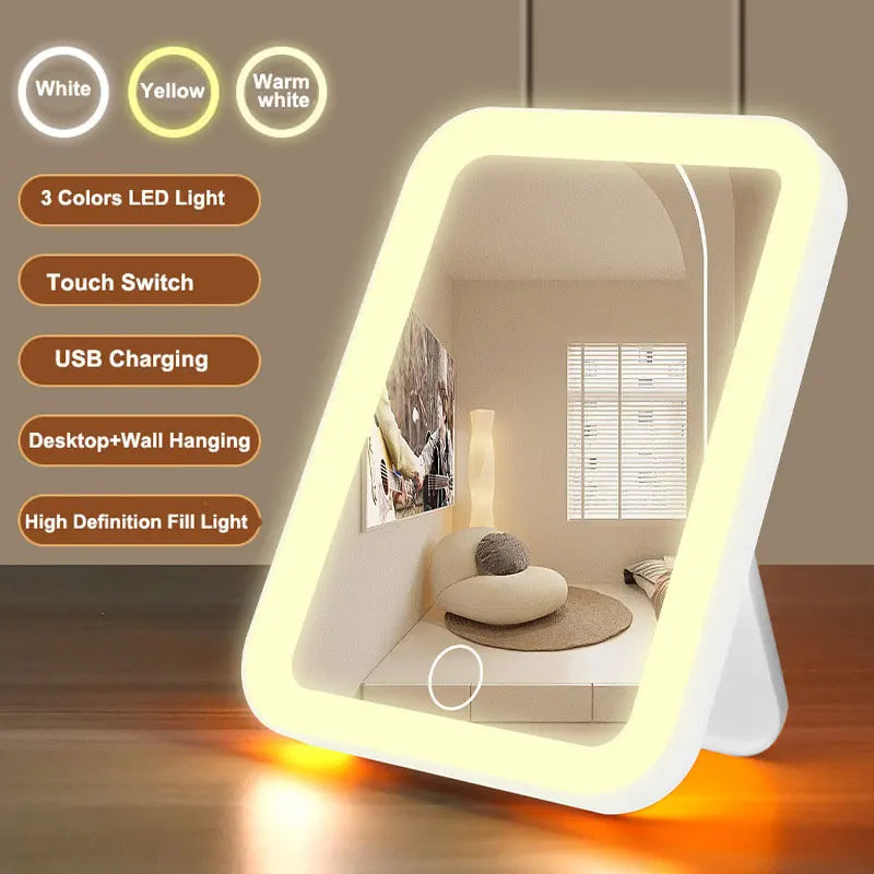 LED Vanity Mirror with Touch Screen USB Rechargeable Dimming Makeup Mirror Portable