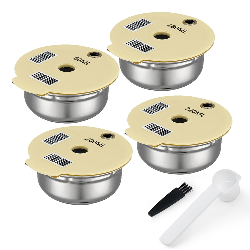 Reusable Refillable Coffee Capsule with Silicone Lid Filter Set for Bosch Tassimo Brewer Coffee Maker Stainless Steel