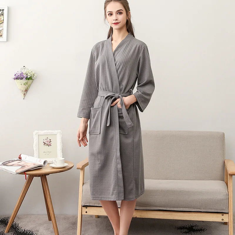 New Spring And Summer Bathrobe Female Thin Section Waffle Couple Robe Men And Women Summer Korean Bathrobe Pajamas Homewear