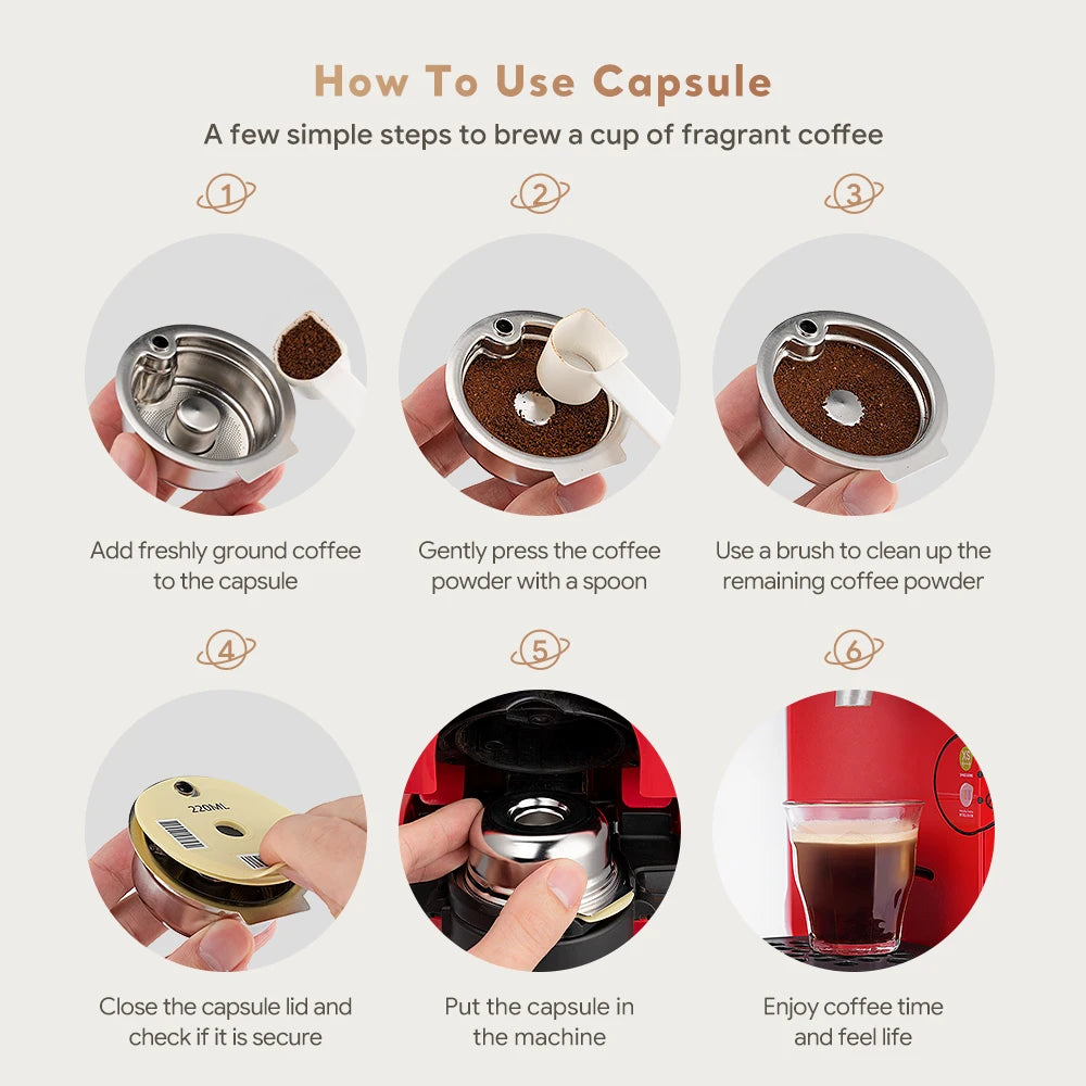 Reusable Refillable Coffee Capsule with Silicone Lid Filter Set for Bosch Tassimo Brewer Coffee Maker Stainless Steel