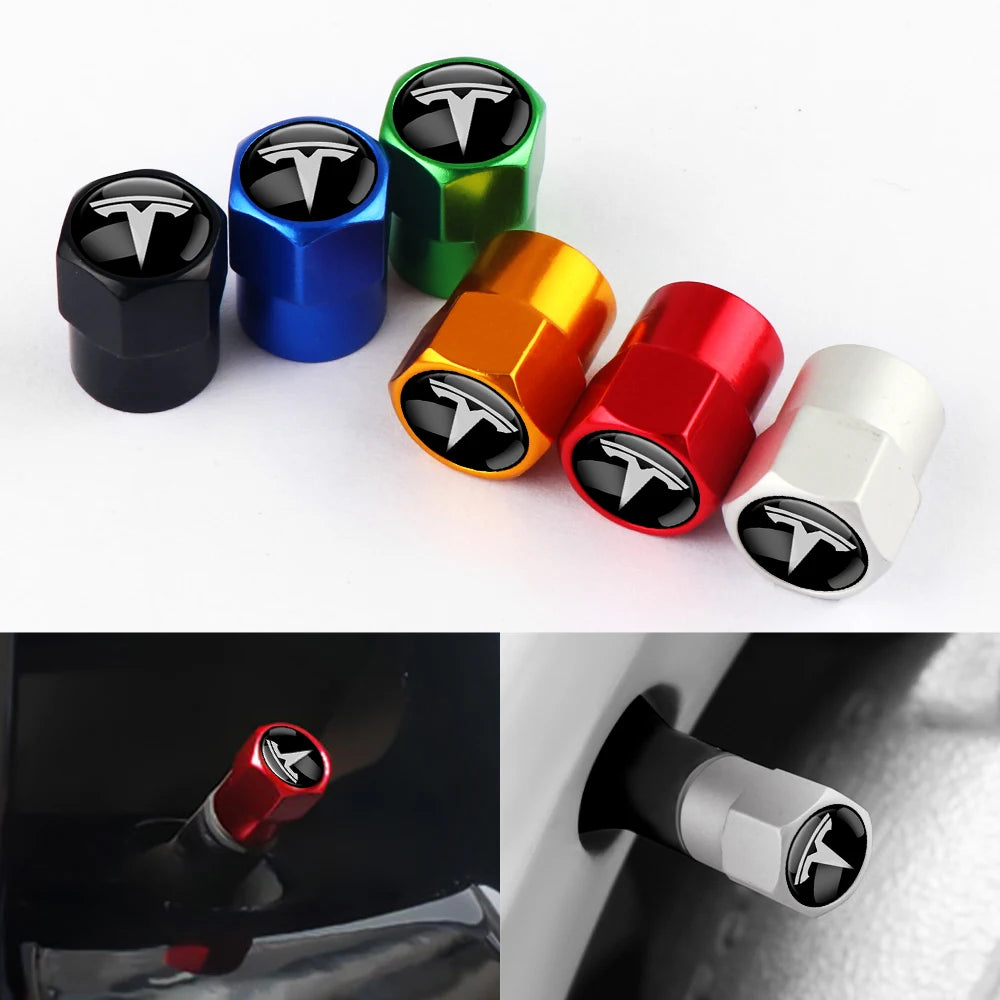4Pcs Car Wheel Tire Valve Caps Cover Car Wheel Tire Stem Air Valve Caps for Tesla Model 3 Model S Model X Model Y Roadster WYE