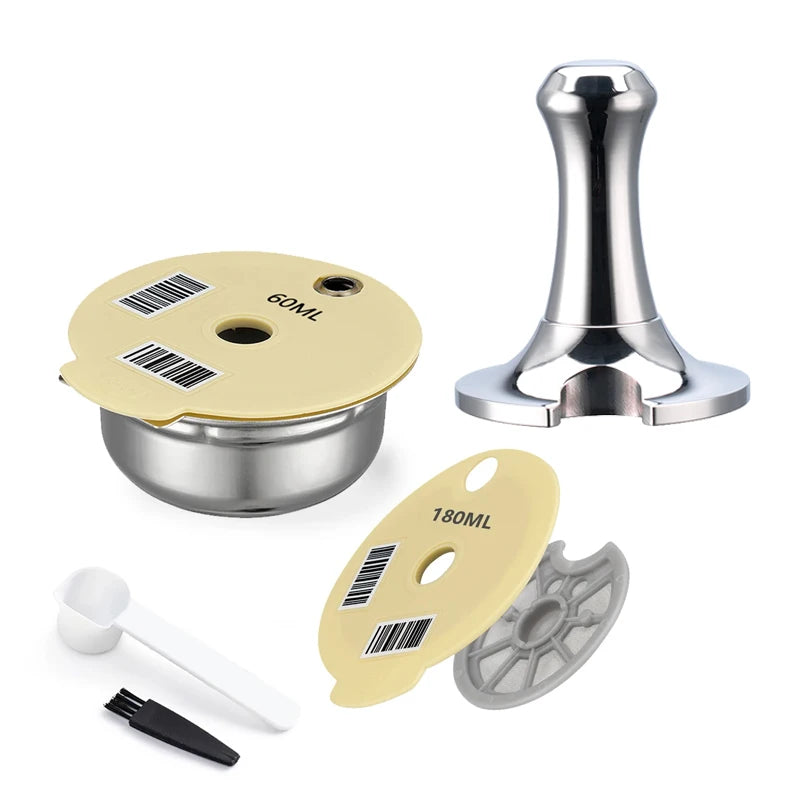 Reusable Refillable Coffee Capsule with Silicone Lid Filter Set for Bosch Tassimo Brewer Coffee Maker Stainless Steel