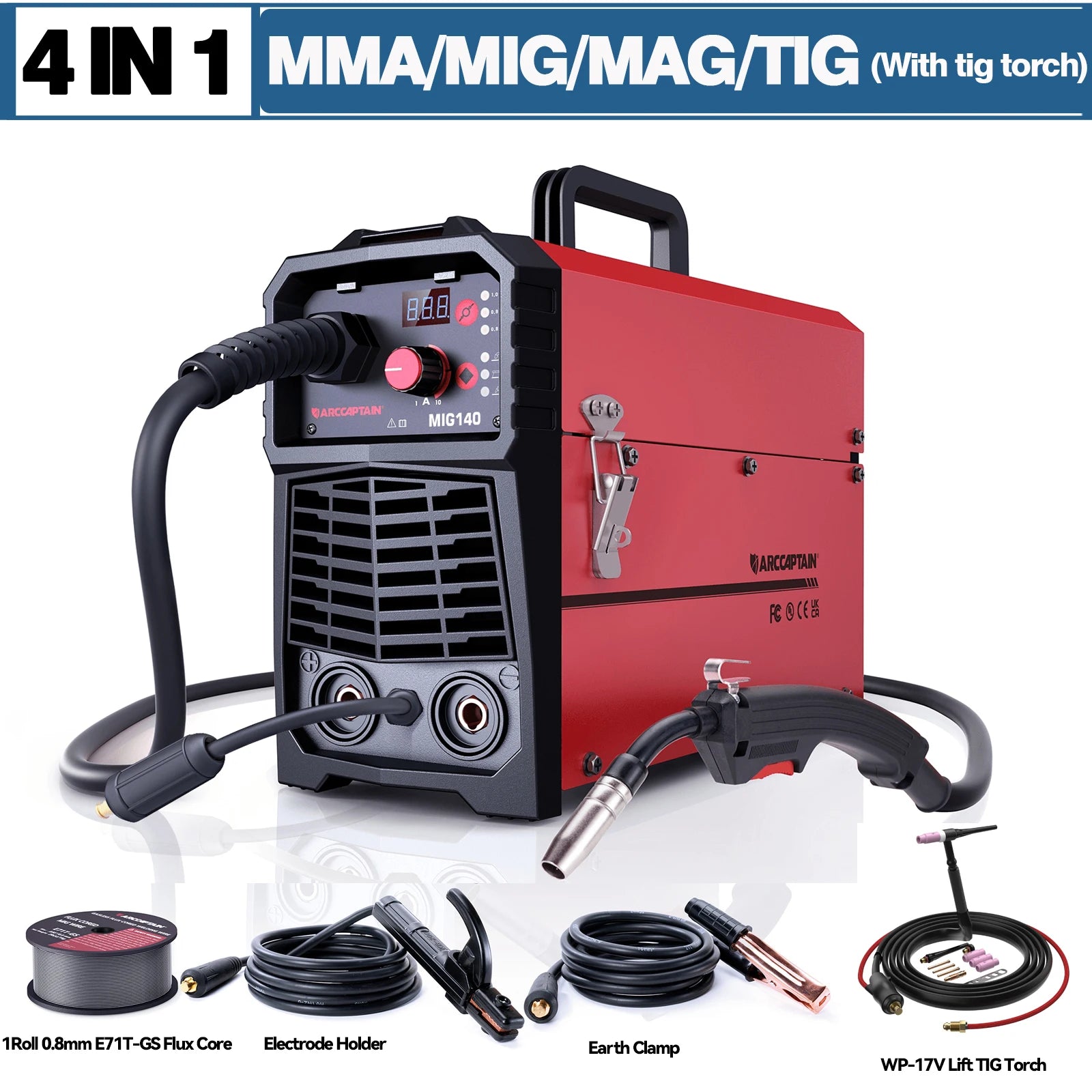 ARCCAPTAIN Welding Machine 4 in 1 MIG MAG Gas TIG MMA IGBT Inverter Semi-automatic MIG Welder 140Amp 220V With Lift TIG Torch