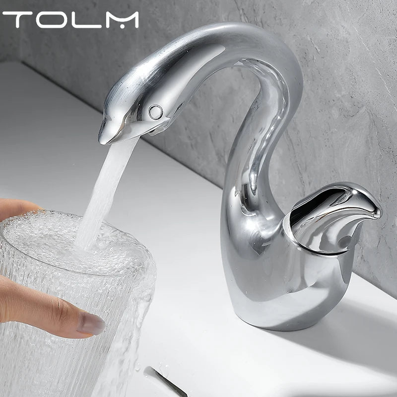 TOLM Chrome Bath Basin Brass Faucet Basin Sink Faucet Waterfall Spout Bathroom Crane Cold&Hot Water Mixer Taps Bathroom faucets