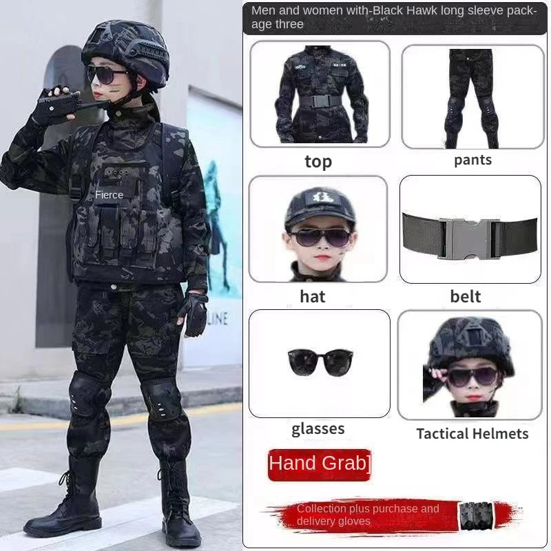 New Children's Special Forces Combat Uniform New Camouflage Training Suit Black Eagle Camouflage Suit Performance Suit