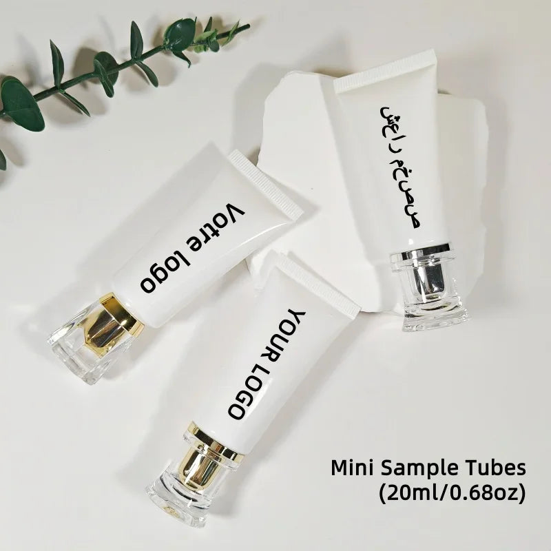 50pcs 20ml White Logo Customize Squeeze Hoses, Gold/silver Capped,mini Customized Cosmetic Container Sample Trial Packaging