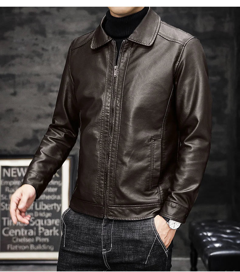 Slim Fit Lapel PU Jackets Autumn Soft Shell Leather Coat Male New Motorcycle Leather Jackets Man Casual Fashion Motorcycle Coat