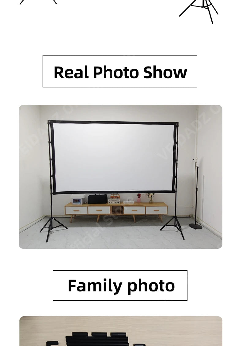 VEIDADZ Projector Screen With Stand Soft White Less Creases 60 84 100 120in With Carry Bag Foldable Double Tripod Screen Outdoor