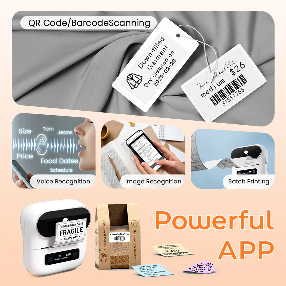 Phomemo M220 Label Printer 75mm Thermal Label Maker for Barcode Address Labeling Mailing File Folder Labels for Phone & PC