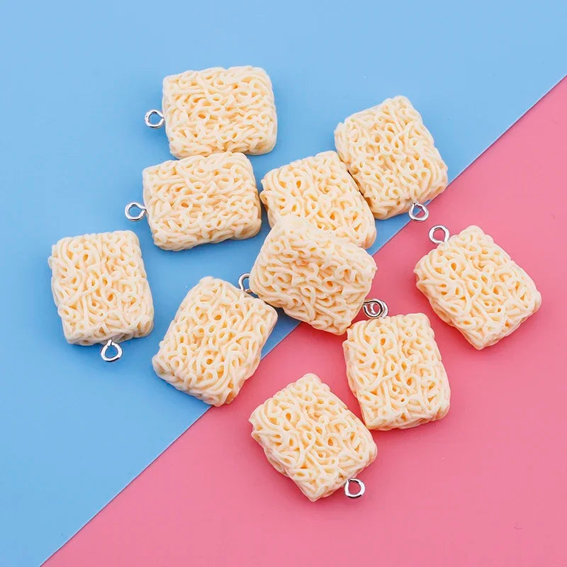 10Pcs Round Square Instant Noodles Food Resin Pendant Charms for Earring Bracelet Keychain Diy Women Jewelry Making Supplies
