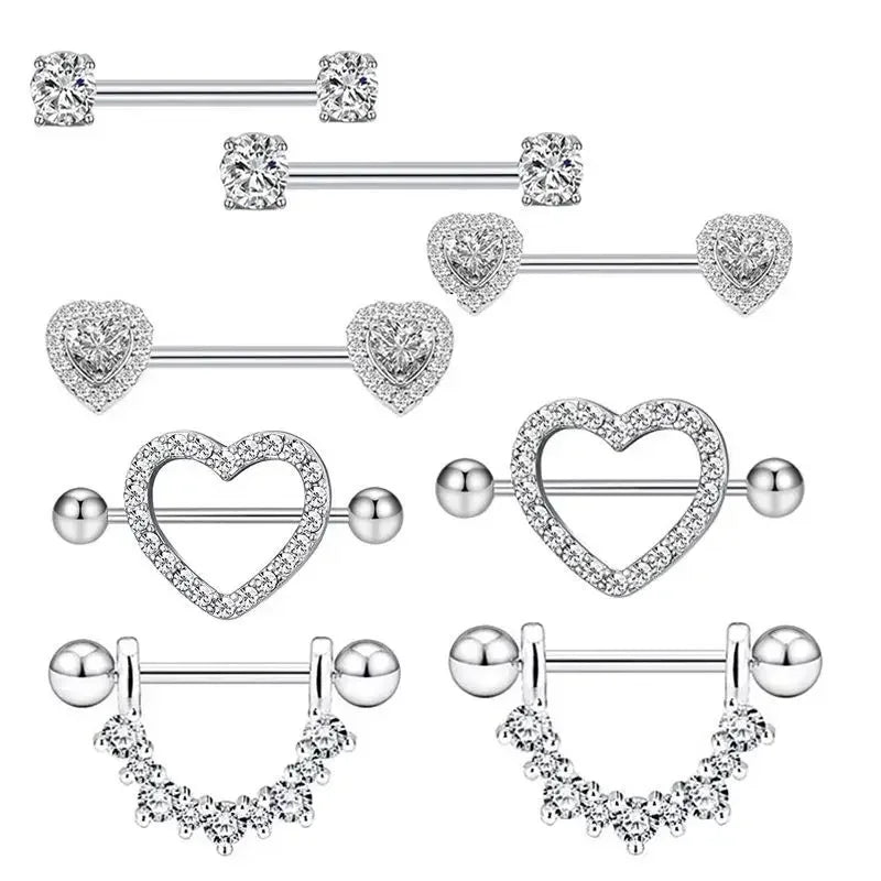 12PC/Set Stainless Steel Pink Heart Moon Nipple Piercing Kit Fashion Crystal Sexy Nipple Ring Body Jewelry Perforación Del Pezón