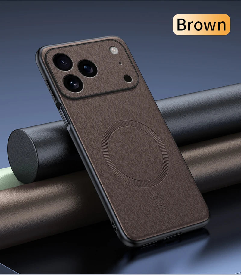 For Iphone 17 Pro Case Magnetic Leather Shield Cover For Iphone 17 Pro Anti-Fingerprint Non-Slip PC+TPU