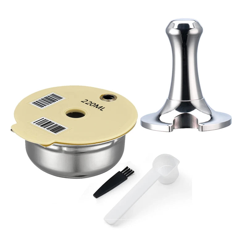 Reusable Refillable Coffee Capsule with Silicone Lid Filter Set for Bosch Tassimo Brewer Coffee Maker Stainless Steel