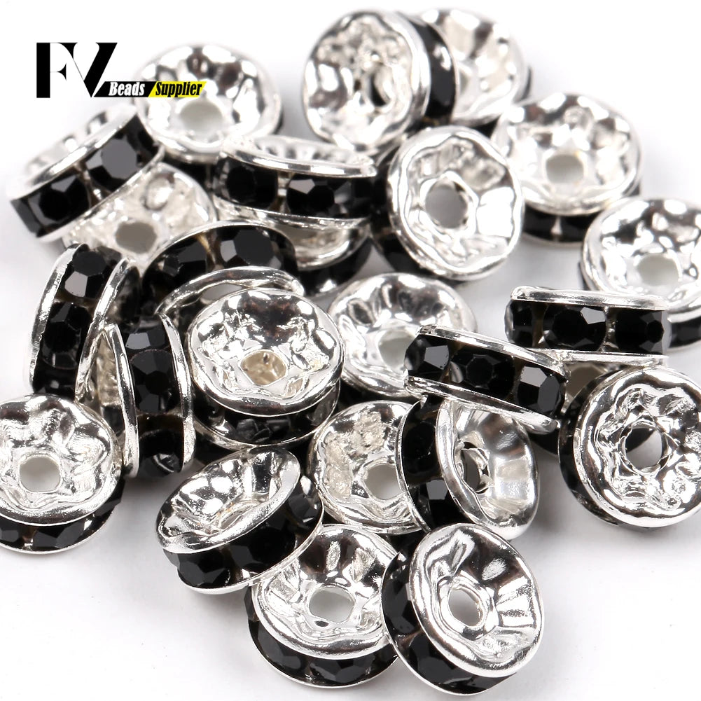 50pcs/lot 4 6 8 10mm Rhinestone Rondelle Crystal Round Loose Spacer Beads for Jewelry DIY Making Bracelet Necklace Accessories