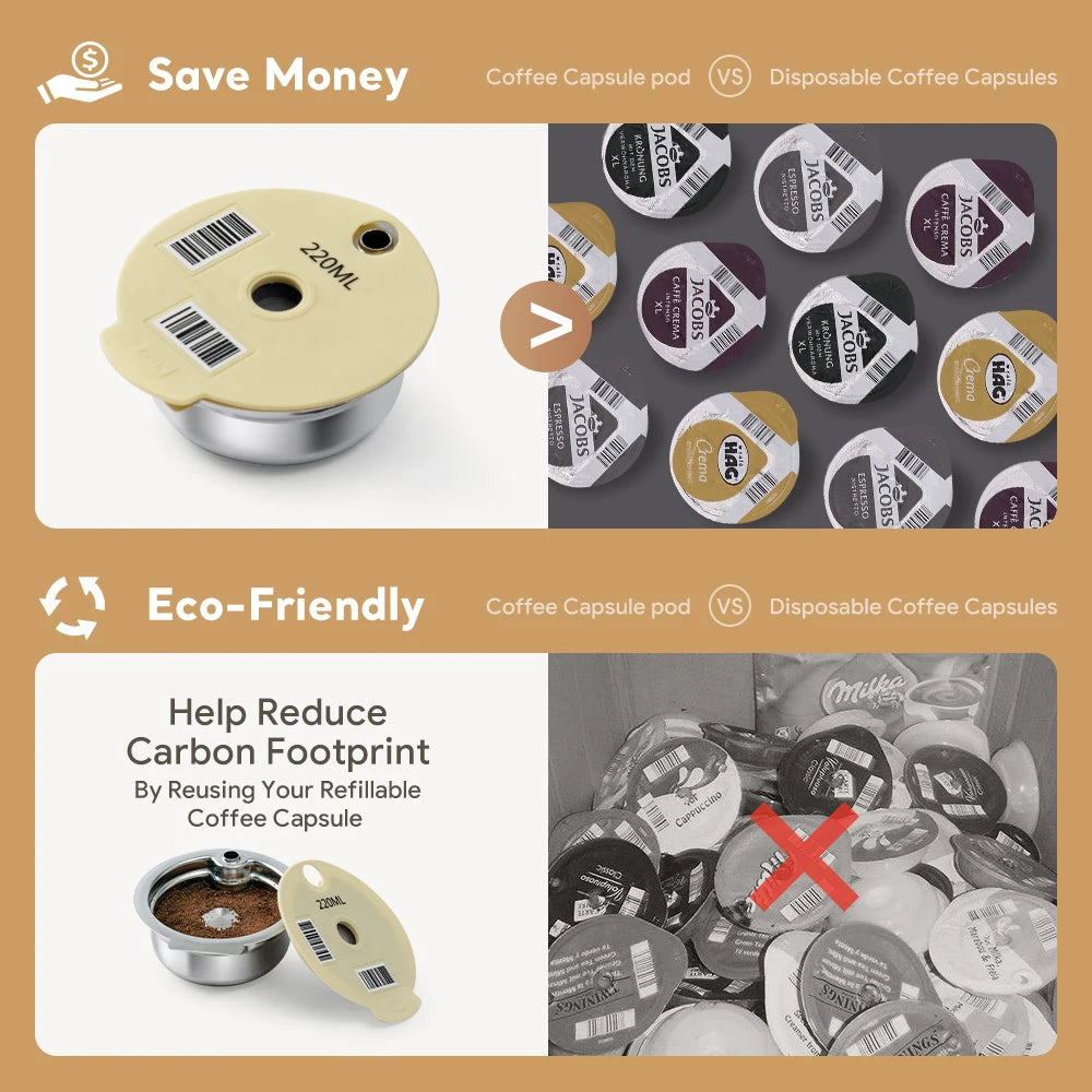 Reusable Refillable Coffee Capsule with Silicone Lid Filter Set for Bosch Tassimo Brewer Coffee Maker Stainless Steel