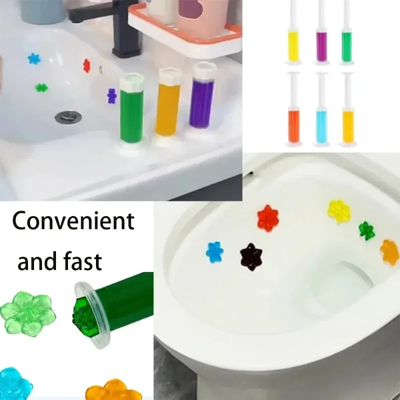 Toilet Cleaner Gel 6 Color Rainbow Flower Shaped Dissolving Sticks Deodorizer Bathroom Odor Removal Long Lasting Floral Fragranc