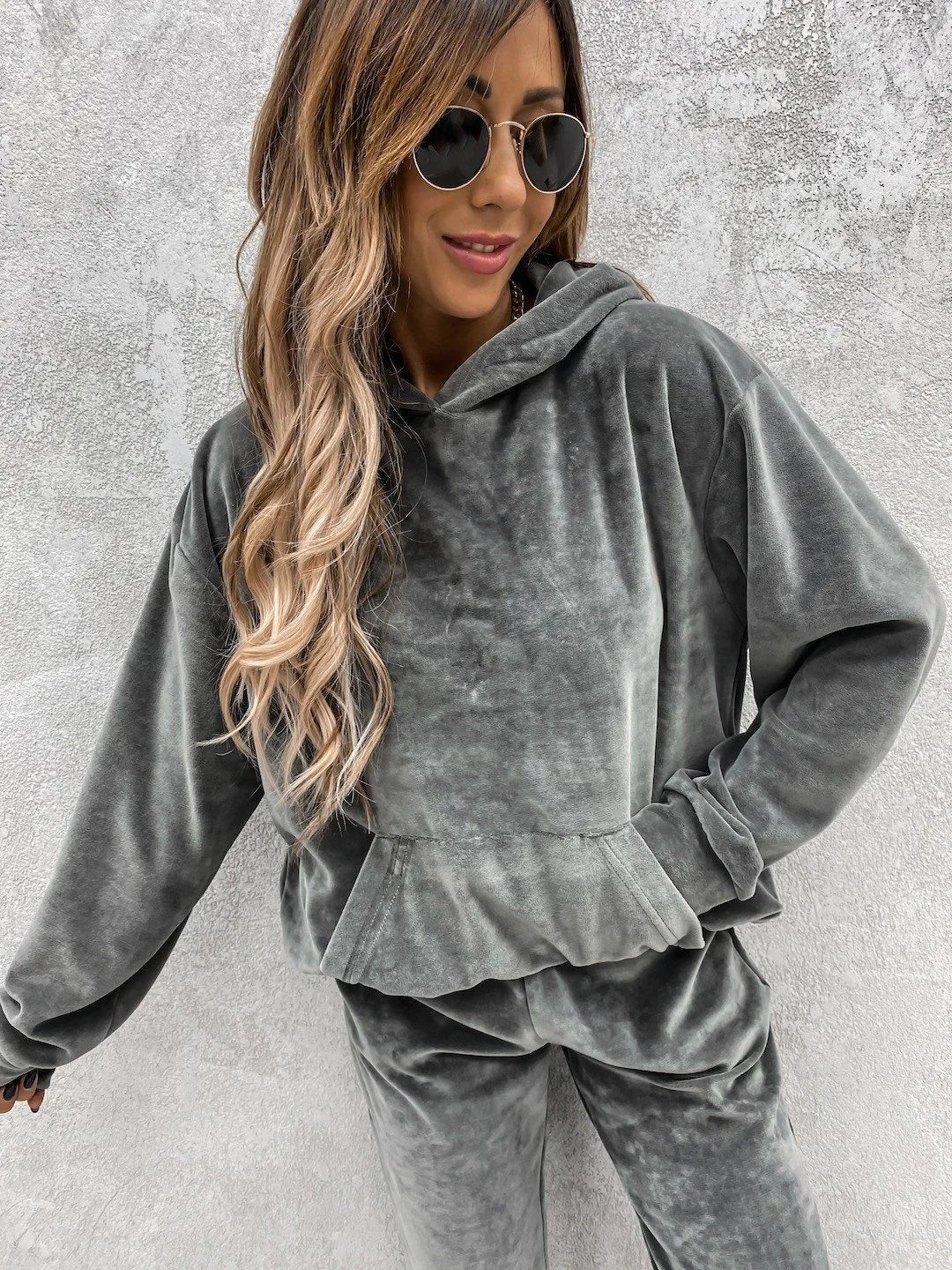 Women Sweatshirts Two Pieces Pant Sets Hooded Pocket Top Pullover Pencil Pants Thick Spliced Solid Casual Sporty Suits