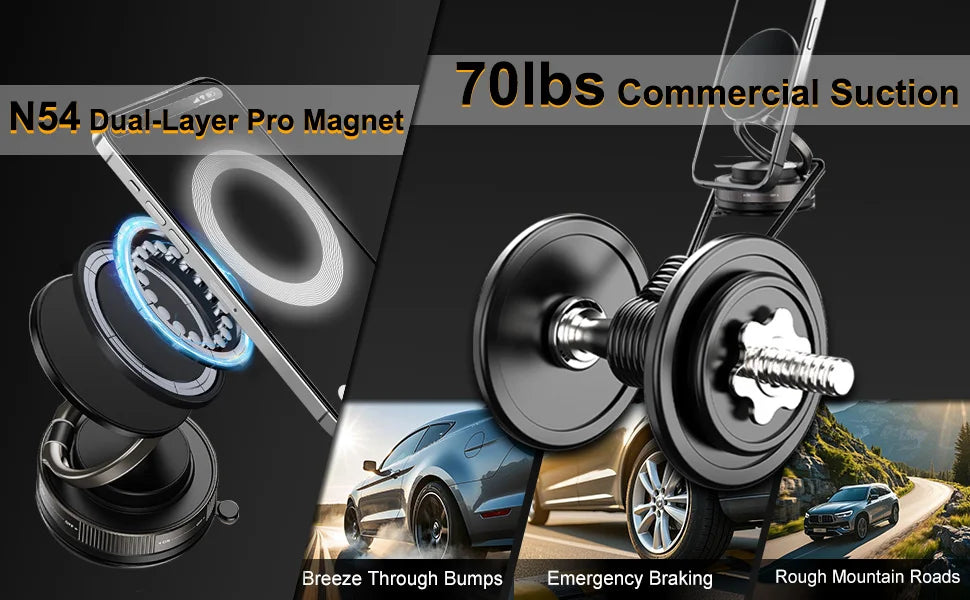 Suction Cup Phone Mount Magnetic Phone Holder for Car 360°Adjustable Vacuum Suction Phone Mount for Gym/Mirror/Smooth Surface