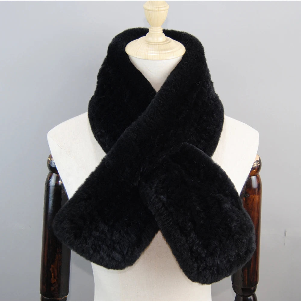 2025 Lady 100% Genuine Fur Scarves Luxury Women Winter Warm Real Rex Rabbit Fur Scarf Hot Sale Natural Rex Rabbit Fur Muffler