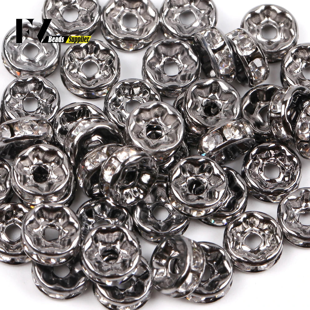 50pcs/lot 4 6 8 10mm Rhinestone Rondelle Crystal Round Loose Spacer Beads for Jewelry DIY Making Bracelet Necklace Accessories