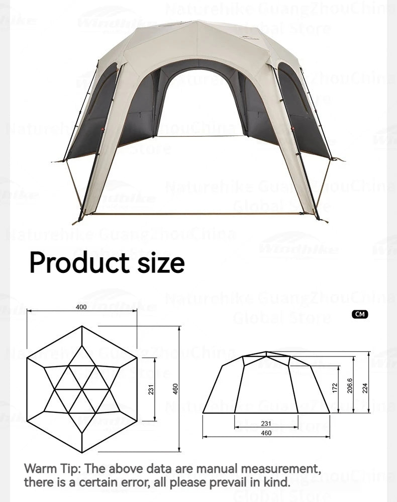 Naturehike Hexagonal Dome Tent Canopy Sunshade Waterproof Quick Setup Tent Outdoor Camping Travel Trip Tarp With Chimney Hole