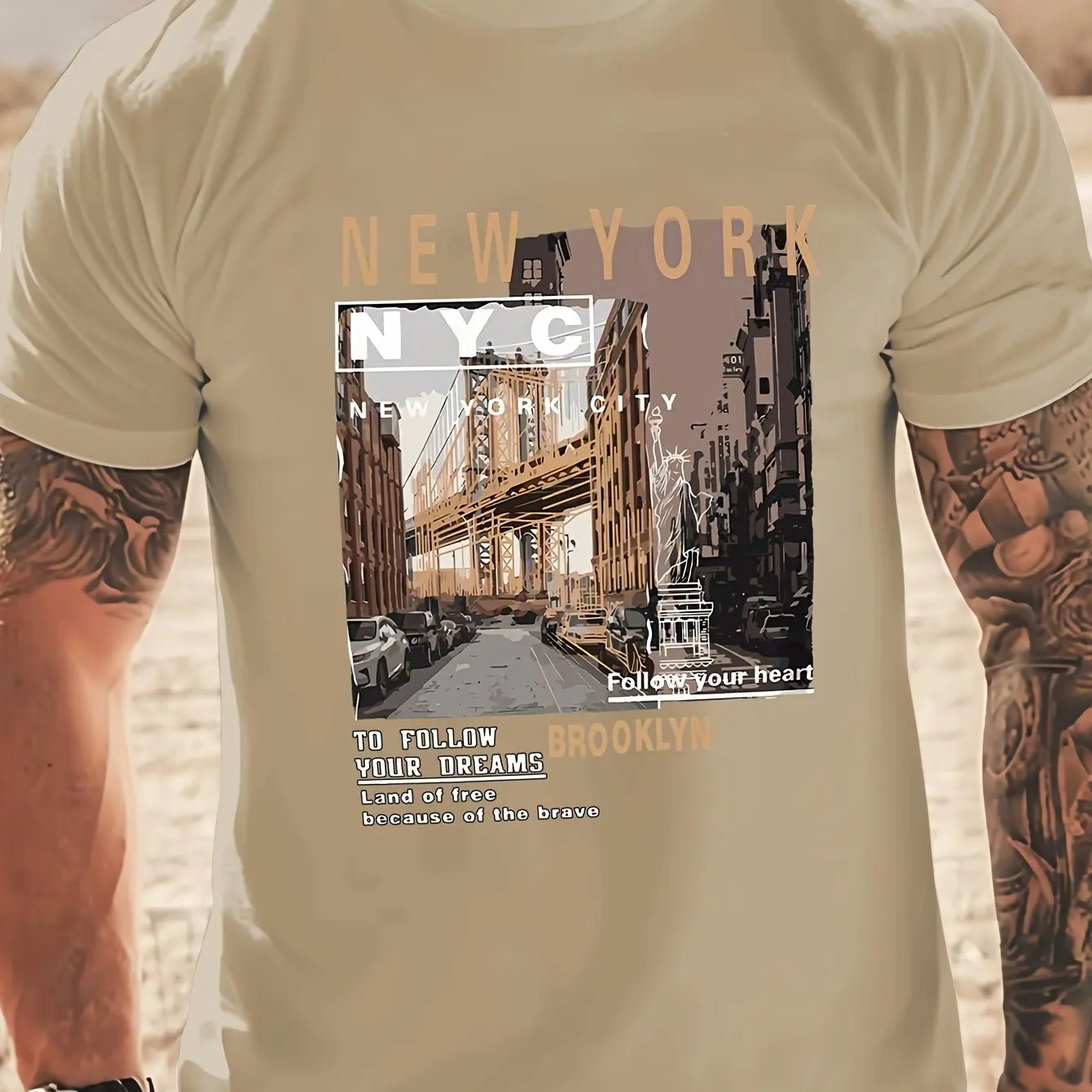 Men's 100% cotton summer loose fitting casual New York print round neck short sleeved T-shirt top O-neck Pactwork Casual T shirt
