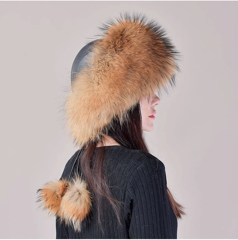 Hot Sale 100% natural Fox Fur Hat Fashion Women Cap Thick Fur Cap Winter Warm Hat Female Fashion For Women Hat With Earmuffs Hat
