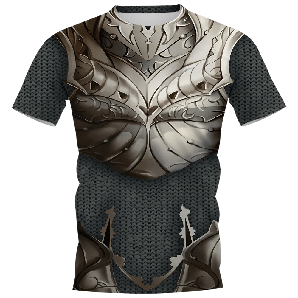 T-shirts Medieval Knight Viking Tattoo Armor 3D Print Summer T Shirt Fashion Kids Casual Boys Girls Round Neck Tees Clothing