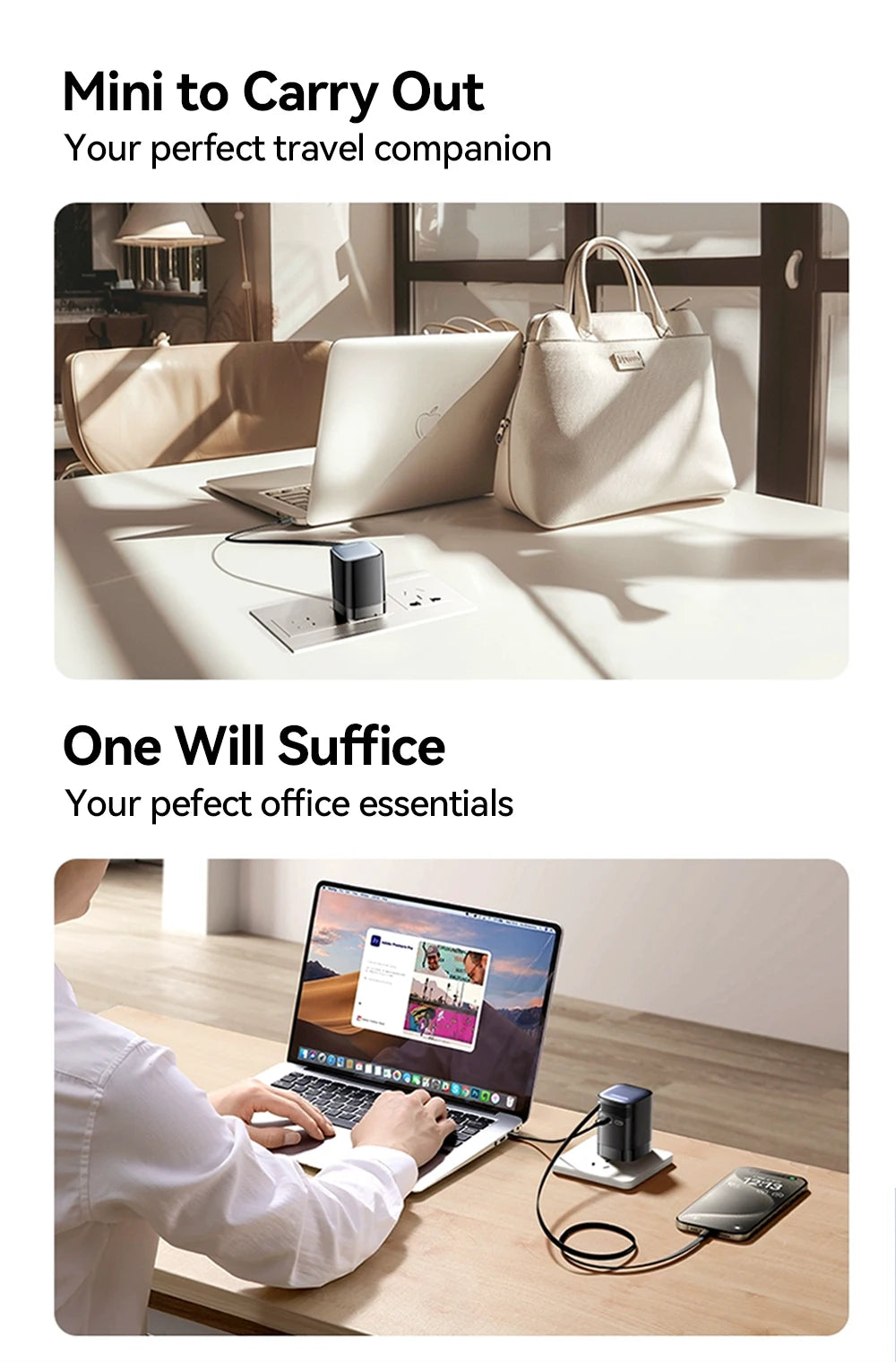 Joyroom PD 3.0 65W GaN Charger with Retractable USB C Cable Desktop Charger EU Plug Fast Charging for iPhone 16 15 Tablet Laptop