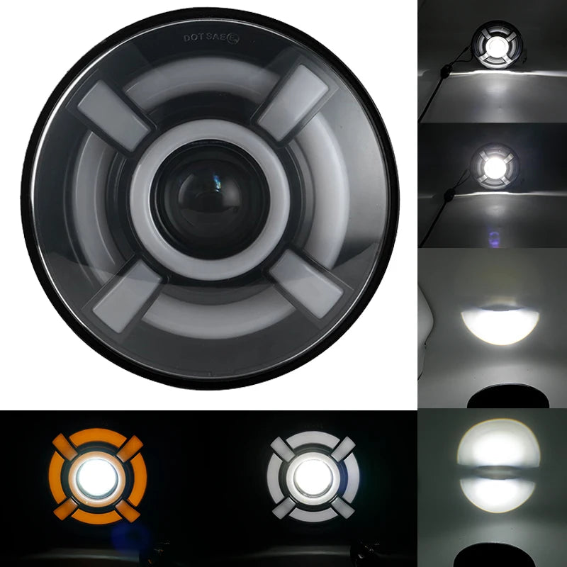 7 Inch Led Auto Headlight Motorcycle LED Headlight DRL Angel Eyes for Harley Honda Yamaha Jeep Lada Niva Urban Car H4 Headlamp