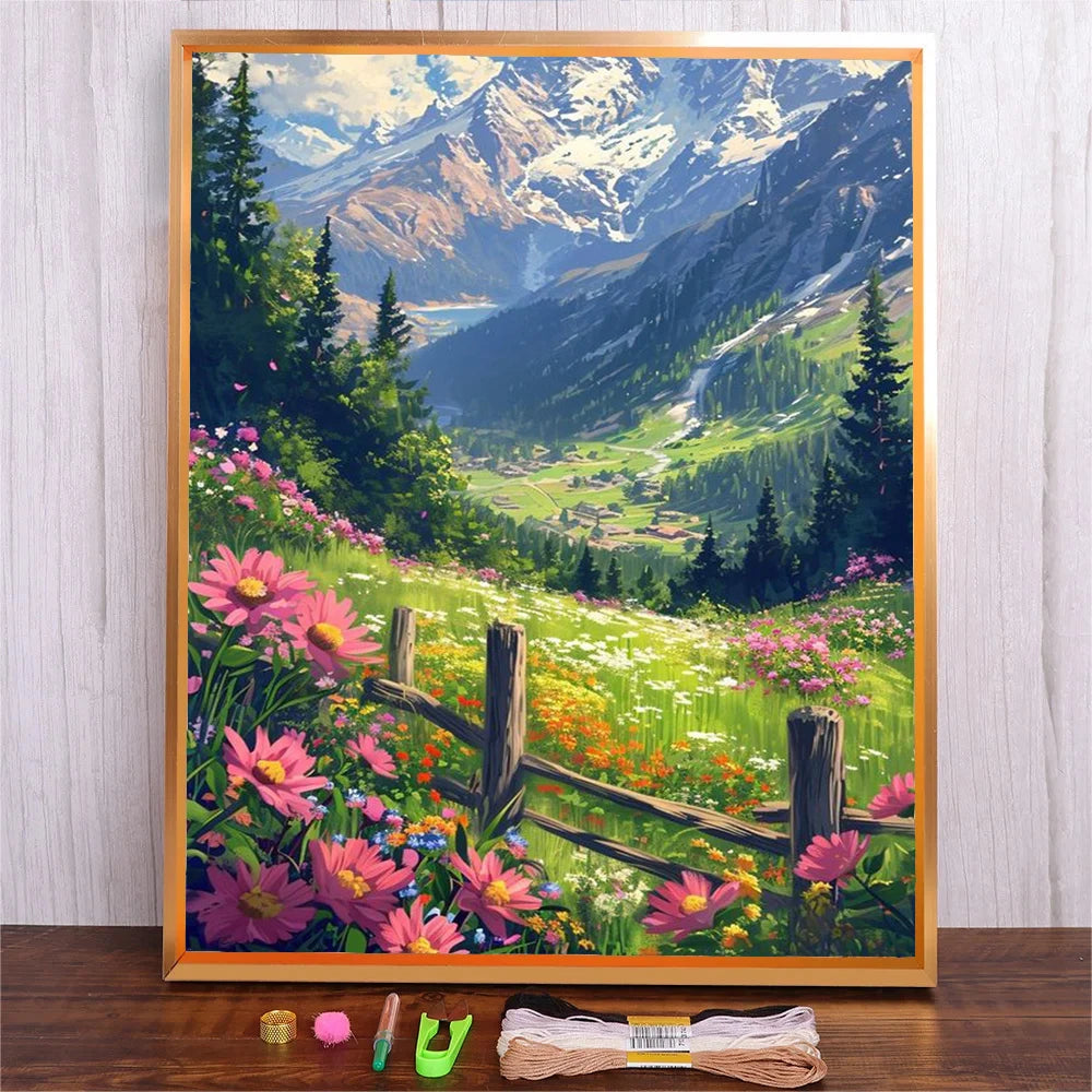 Mountain Landscape Cross Stitch DIY Kits 11CT 14CT Home Decorative Painting Embroidery Scenery Printed Needlework Handicraft