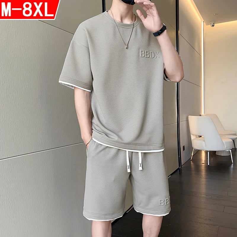 Mens Sports Suit Fashion Short Sleeve Tracksuit Men Suits Summer Men's Two Piece Set  Casual T-Shirt and Shorts Set