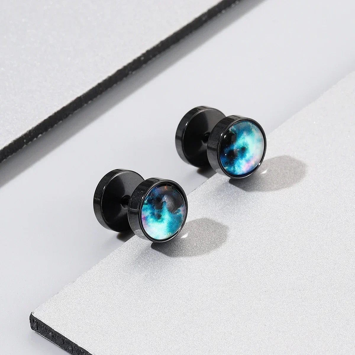 1 Pair of fashionable colorful space elements men's earrings, punk starry sky style women's earrings