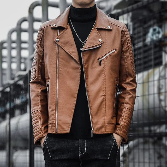 Solid Color Brand clothing Men Slim Fit Jacket Fashion Motorcycle Winter Jackets Chaqueta Hombre Windproof Black Leather Coat