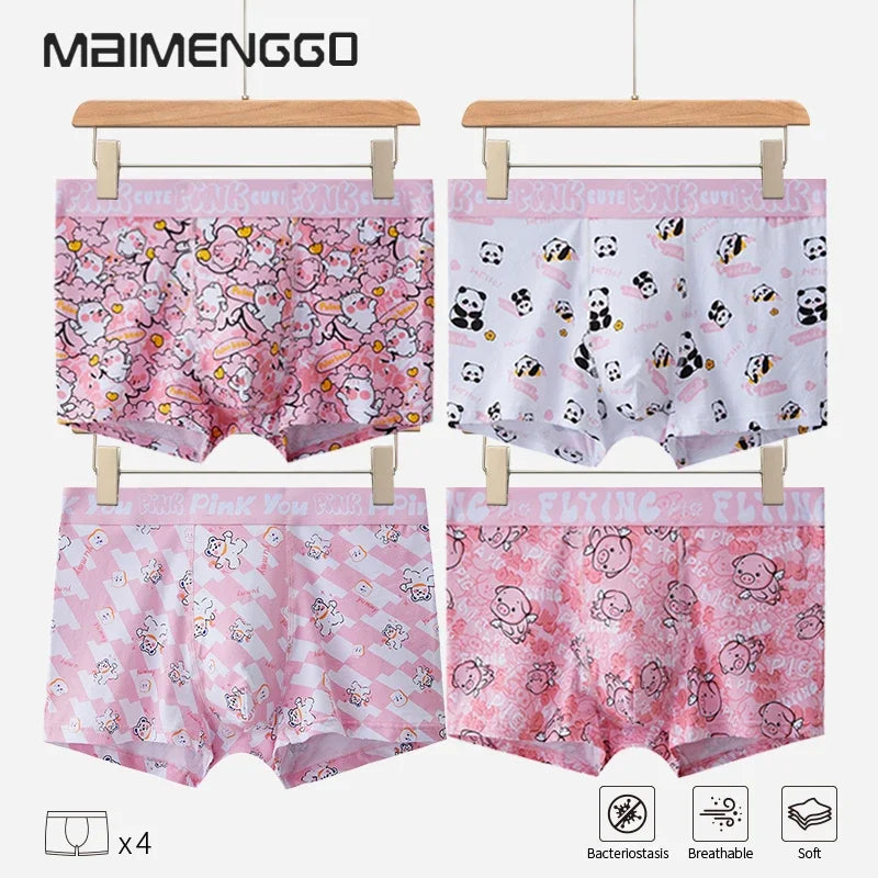 MAIMENG Men's underwear Cartoon Panda Pattern boxer shorts men's underwear Pink men's cartoon print sexy cute breathable