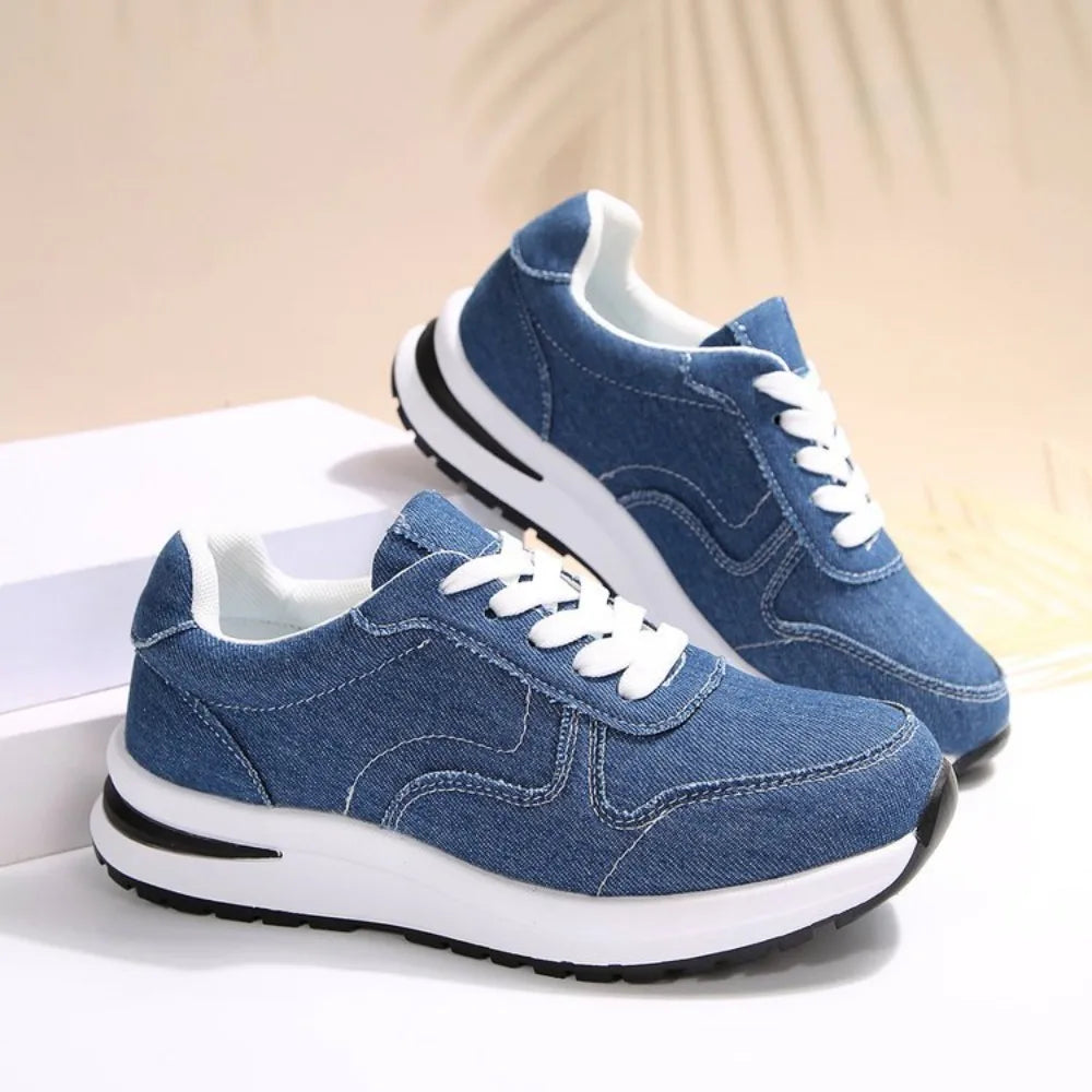 Blue Denim Platform Sneakers Women Fashion Thick Sole Lace Up Sports Shoes Woman Plus Size 43 Comfortable Casual Female Sneakers