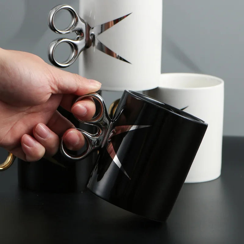 Creative Scissor Handle Shaped Ceramic Cup Home Breakfast Cup New and Unique Mug Office Drinking Water Coffee Cups Kitchen