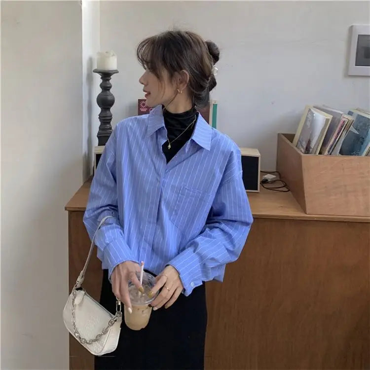 Sun Protection Korean Style Women's Clothing Spring and Summer Stripe Long Sleeve Blouses Outdoor Cardigan Clothes Shirts