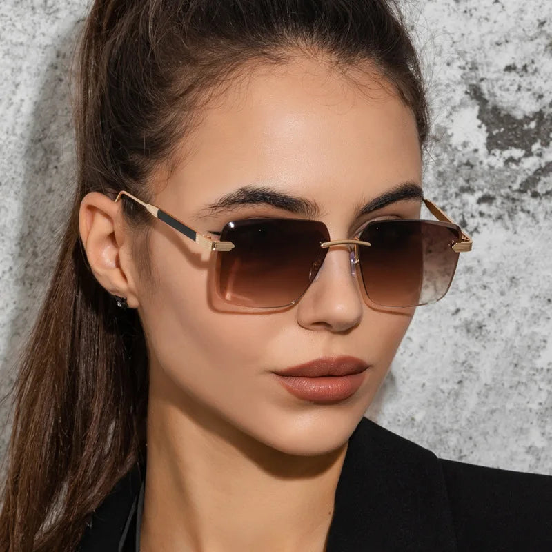 Rimless Square Sunglasses Women Men Luxury Design Retro Fashion Metal Sun Glasses Frameless Eyewear Vintage Summer Street Shades