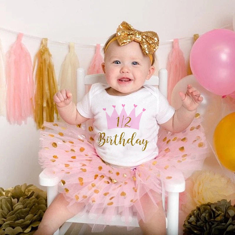 It's My 1/2 Birthday Baby Girls Birthday Outfit Cake Smash Outfit Birthday Party Shirt Tutu + Baby Bodysuits Dress Set Clothes