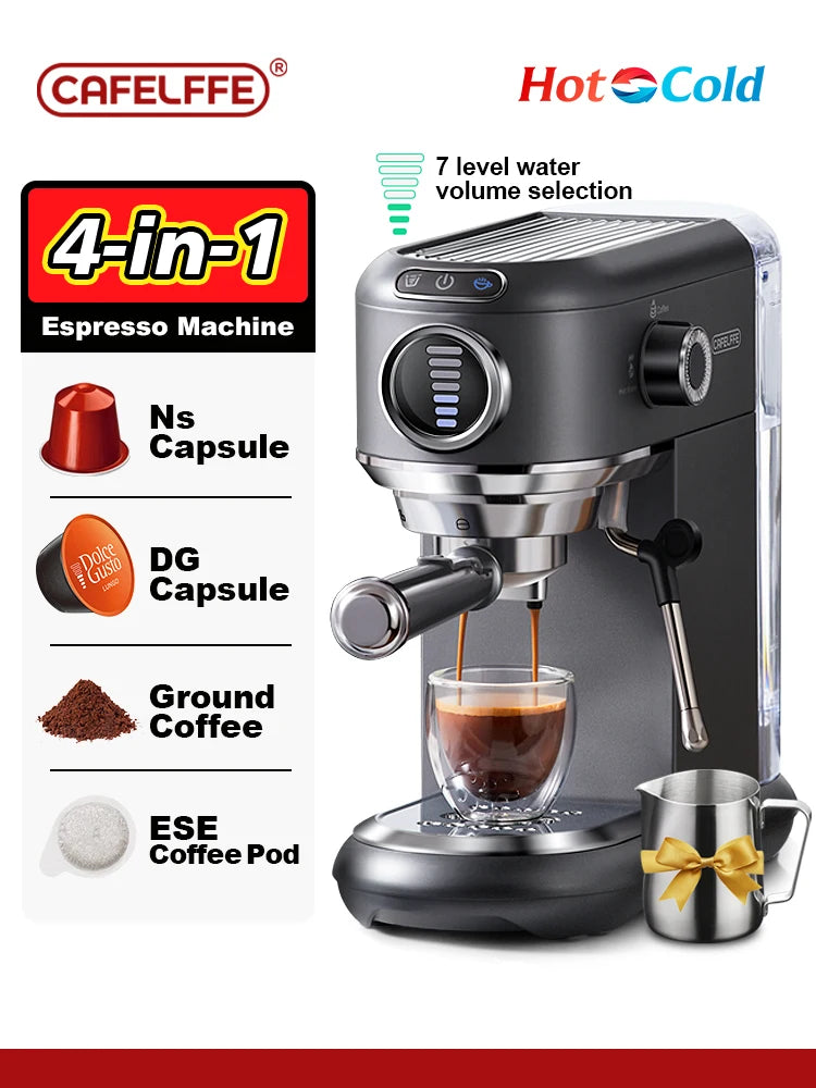Cafelffe 4in1 Cafetera Cappuccino Coffee Machine Dolce gusto Nes Capsule Espresso Maker ESE Pod Ground Gift for Lover,Dad,Mom