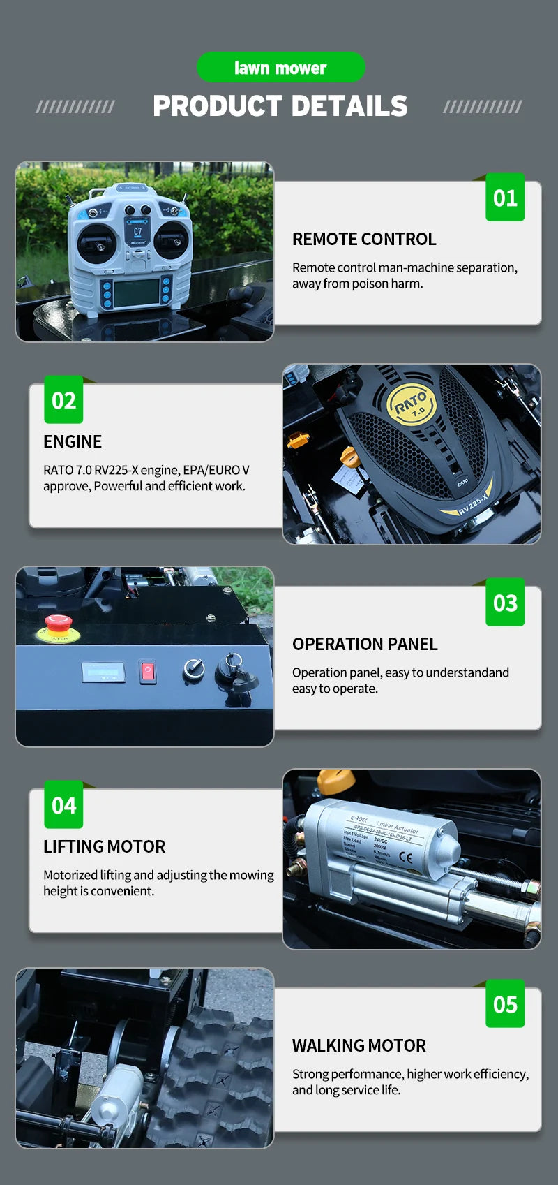 Customized remote-controlled crawler lawn mower